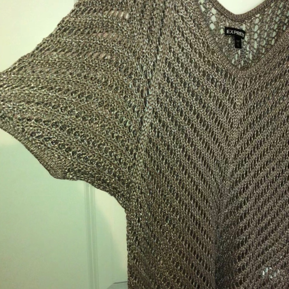 NWOT Express Tan Metallic Crochet Dolman sweater - Picture 2 of 3